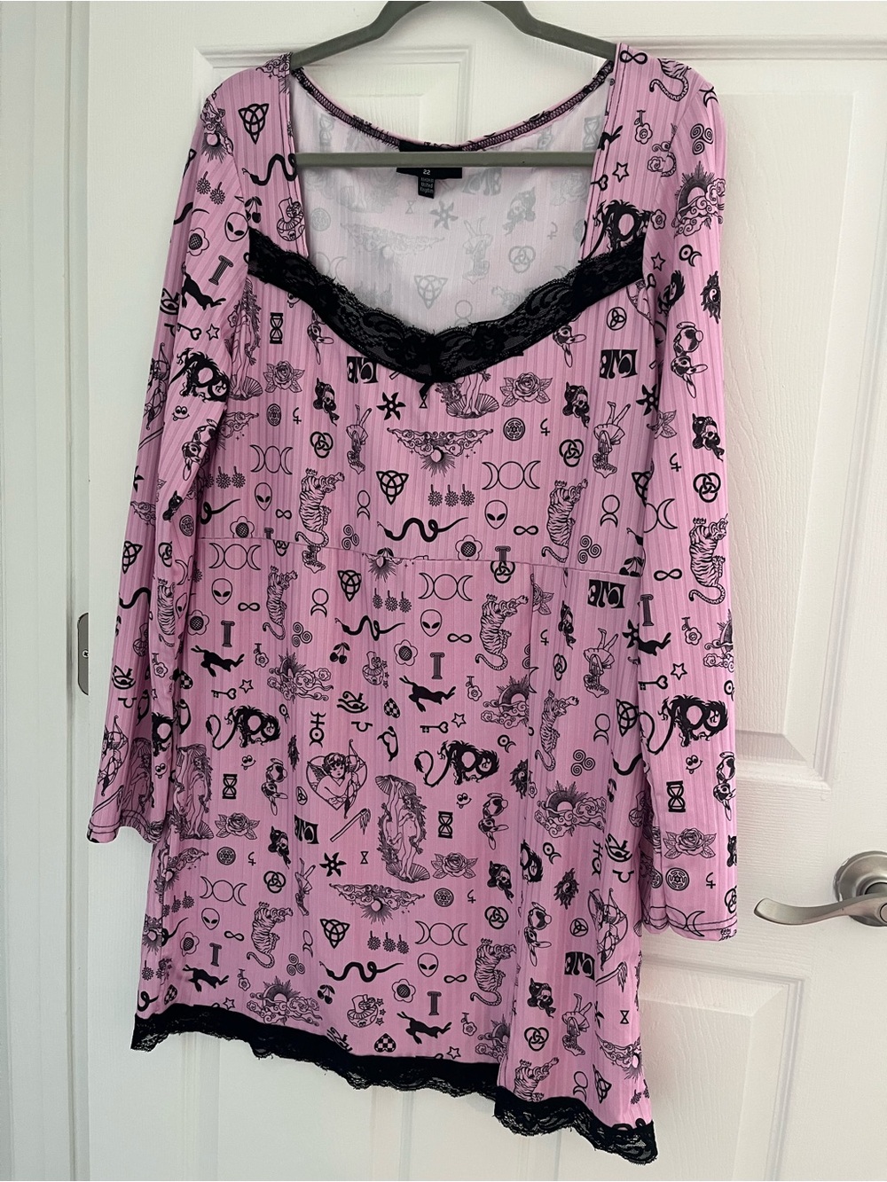 Women's Pink Printed Lace-Trim Mini Dress